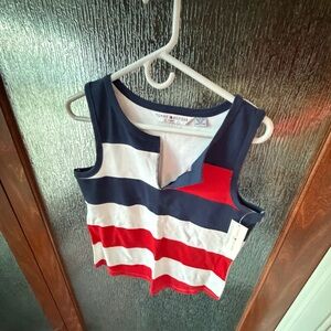 Tommy Hilfiger XL Navy and Red Striped Sleeveless Top NWT